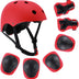 Kids Bike Helmet, Toddler Helmet for Ages 3-10 Boys Girls with Sports Protective Gear Set Knee Elbow Wrist Pads for Skateboard Cycling Scooter Rollerblading - Red