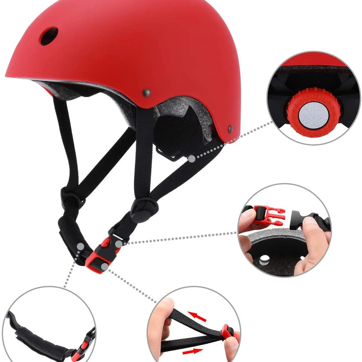 Kids Bike Helmet, Toddler Helmet for Ages 3-10 Boys Girls with Sports Protective Gear Set Knee Elbow Wrist Pads for Skateboard Cycling Scooter Rollerblading - Red