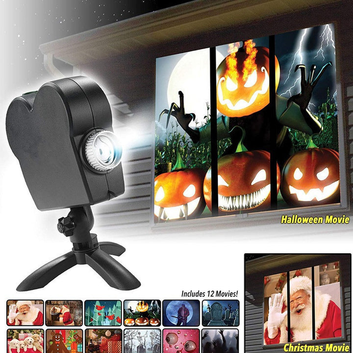 Halloween Christmas Laser Projector 12 Movies Disco Light Mini Window Home Theater Projector Indoor Outdoor Projector